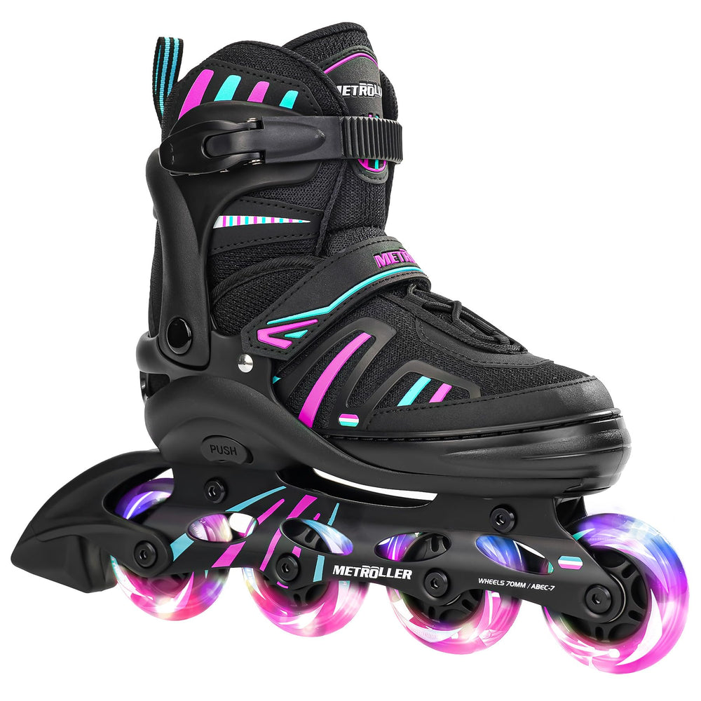 METROLLER front view showing light-up wheels and secure fit for visibility