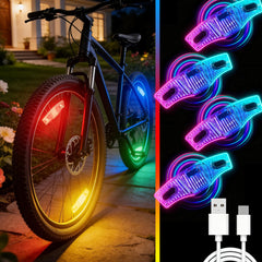 MH Brighter front packaging showing four rechargeable wheel lights and cable for easy gifting
