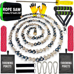 MIAN MU front packaging showing complete rope saw kit and components for quick setup