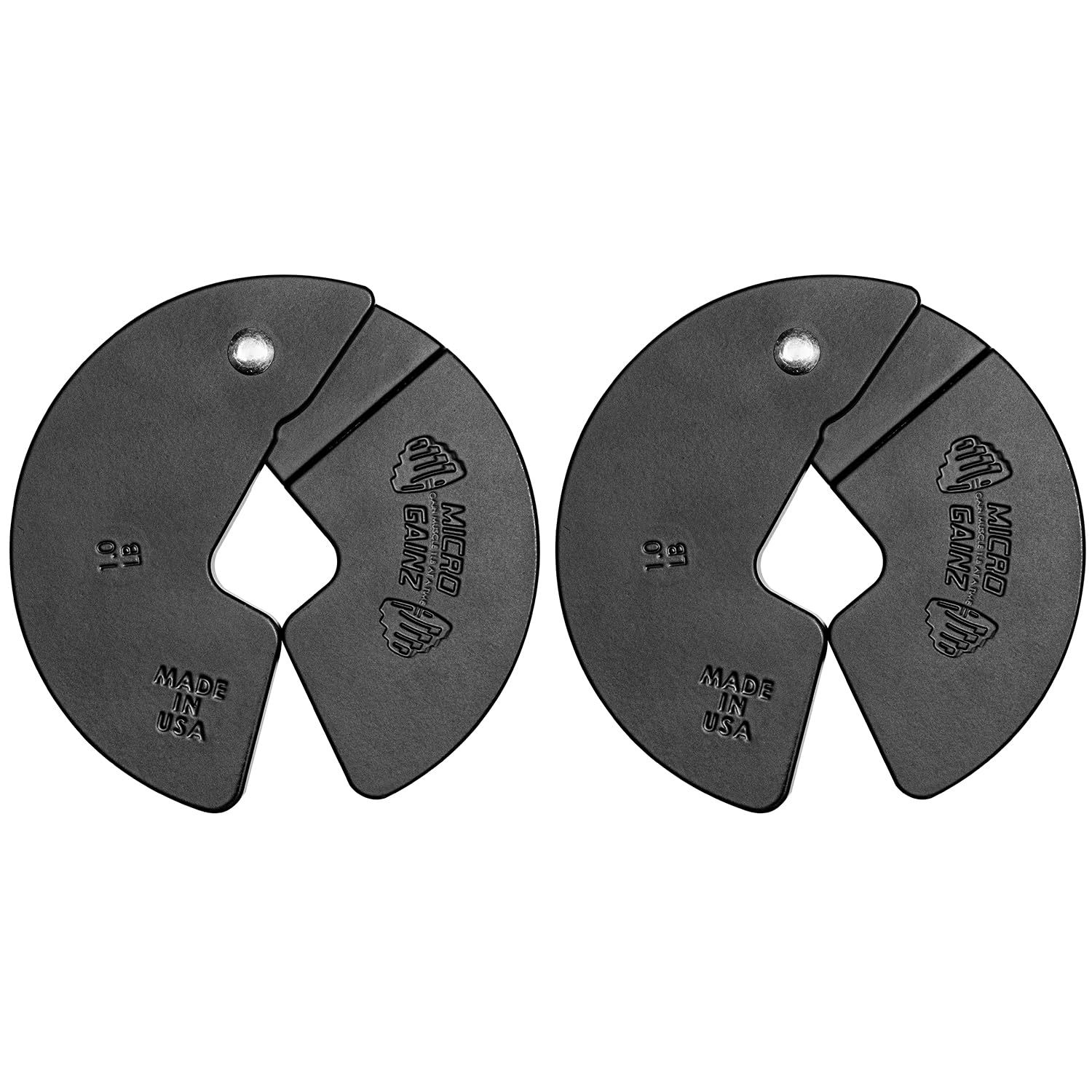 MICRO GAINZ front view of two 1LB plates showing compact design and easy storage benefit