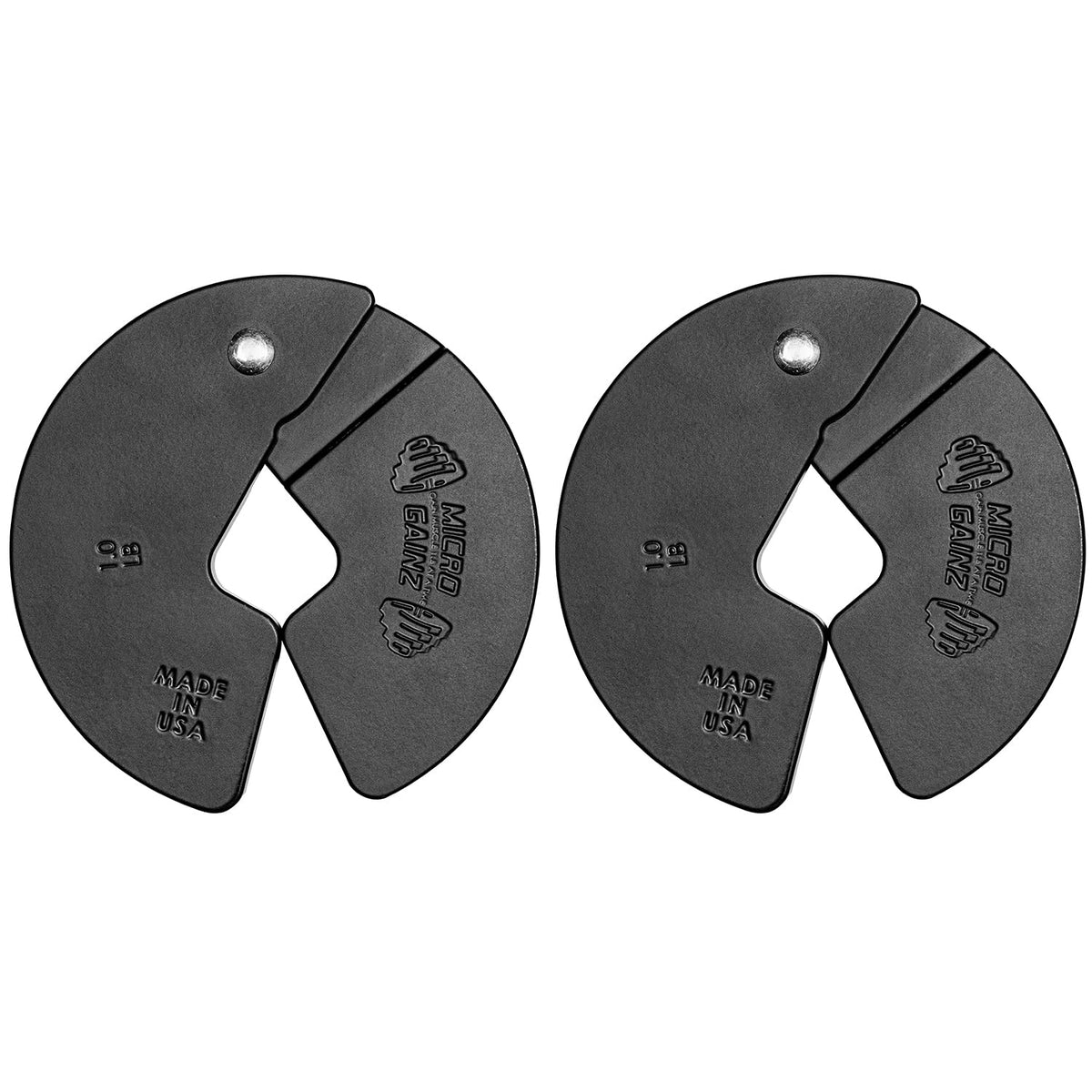 MICRO GAINZ front view of two 1LB plates showing compact design and easy storage benefit