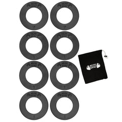 Micro Gainz front view of 8-piece plate set showing compact bag and plates for portable microloading
