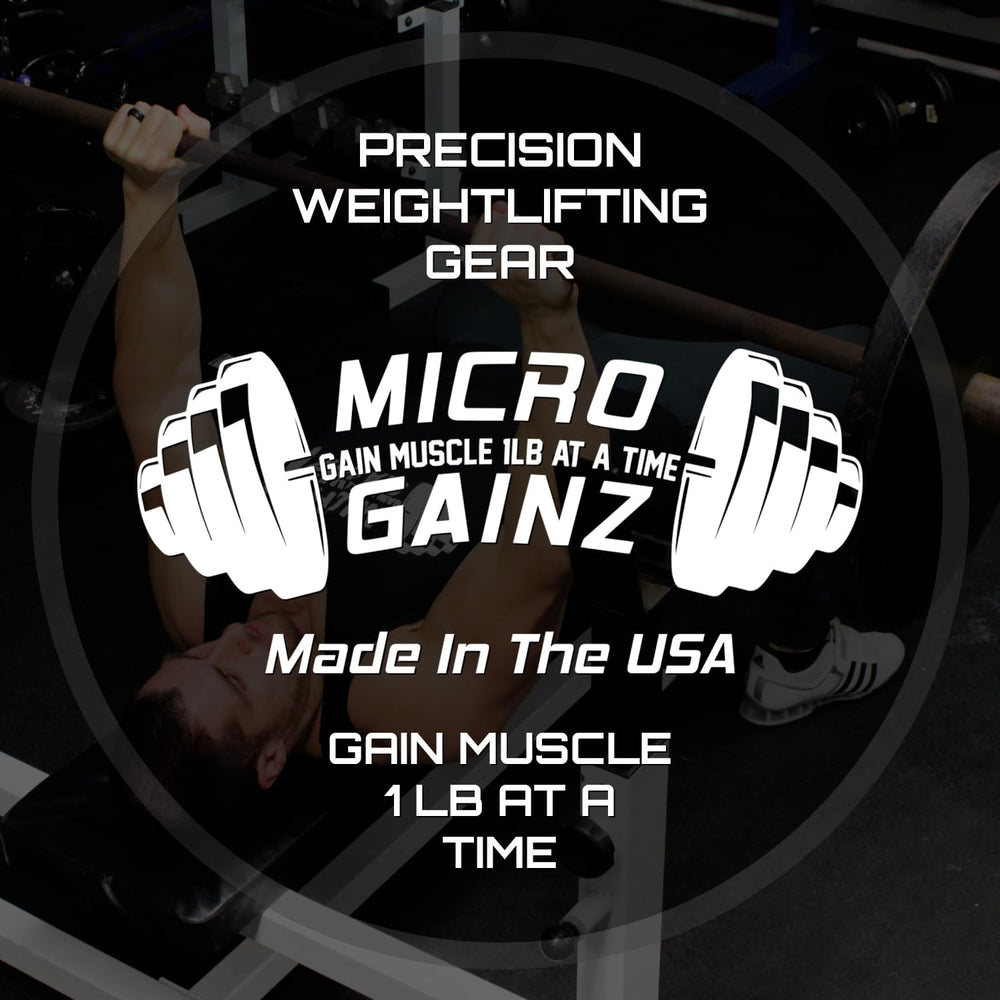 Micro Gainz plates beside gym equipment in a home gym scene illustrating real-world training use