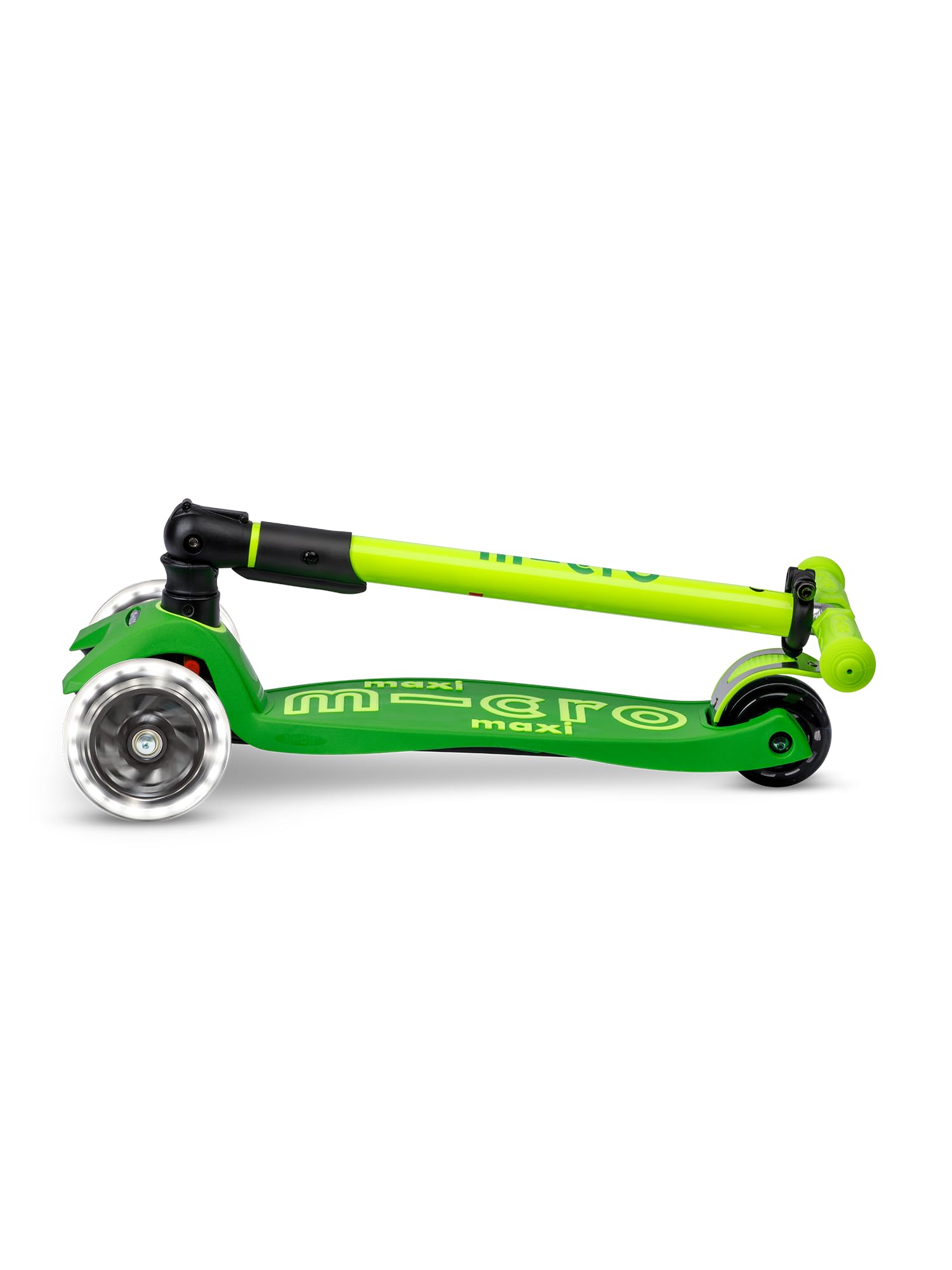 Micro scooter next to child for size comparison indicating fit for ages 5–12