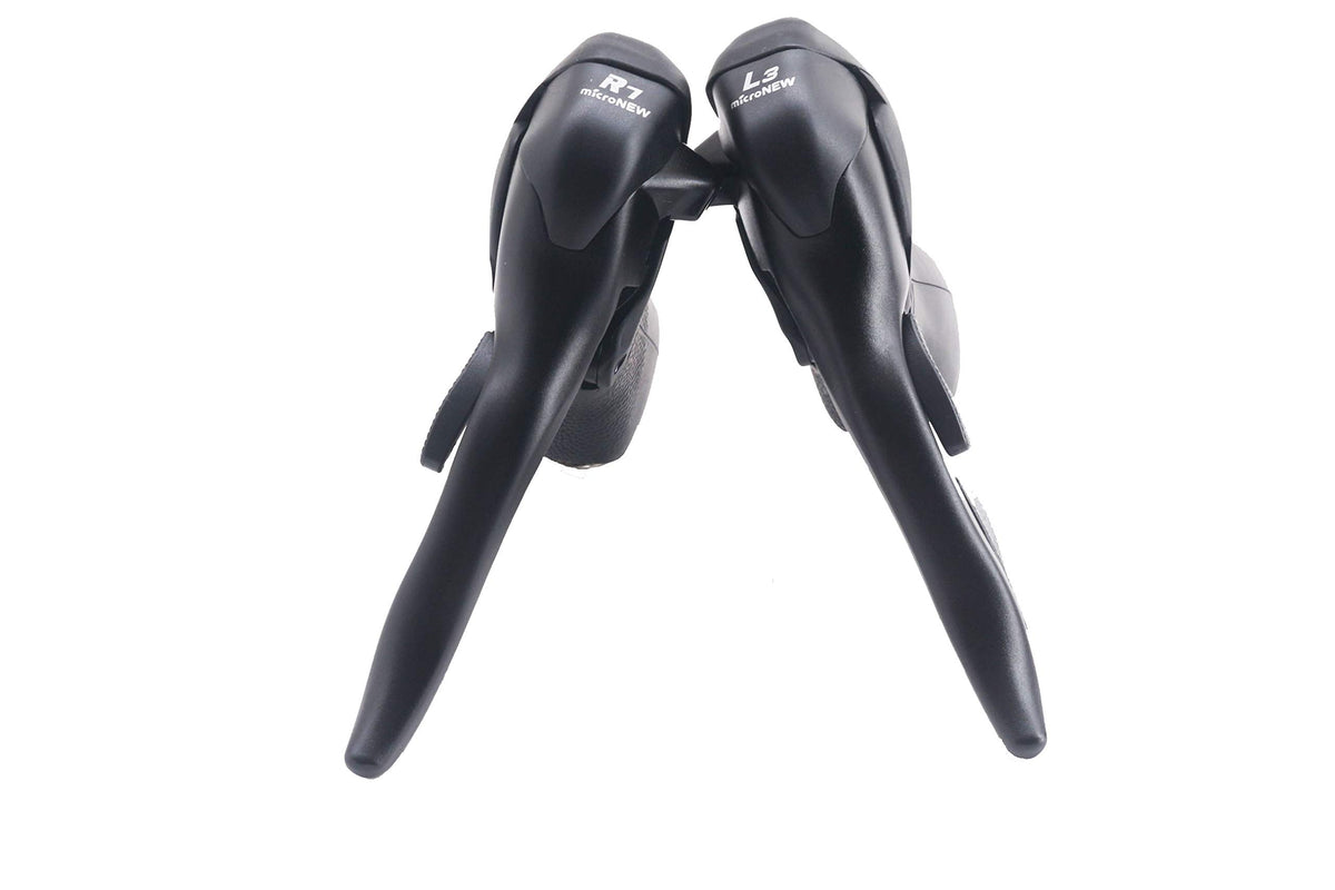 Micronew front view of STI levers showing ergonomic shape and reliable braking