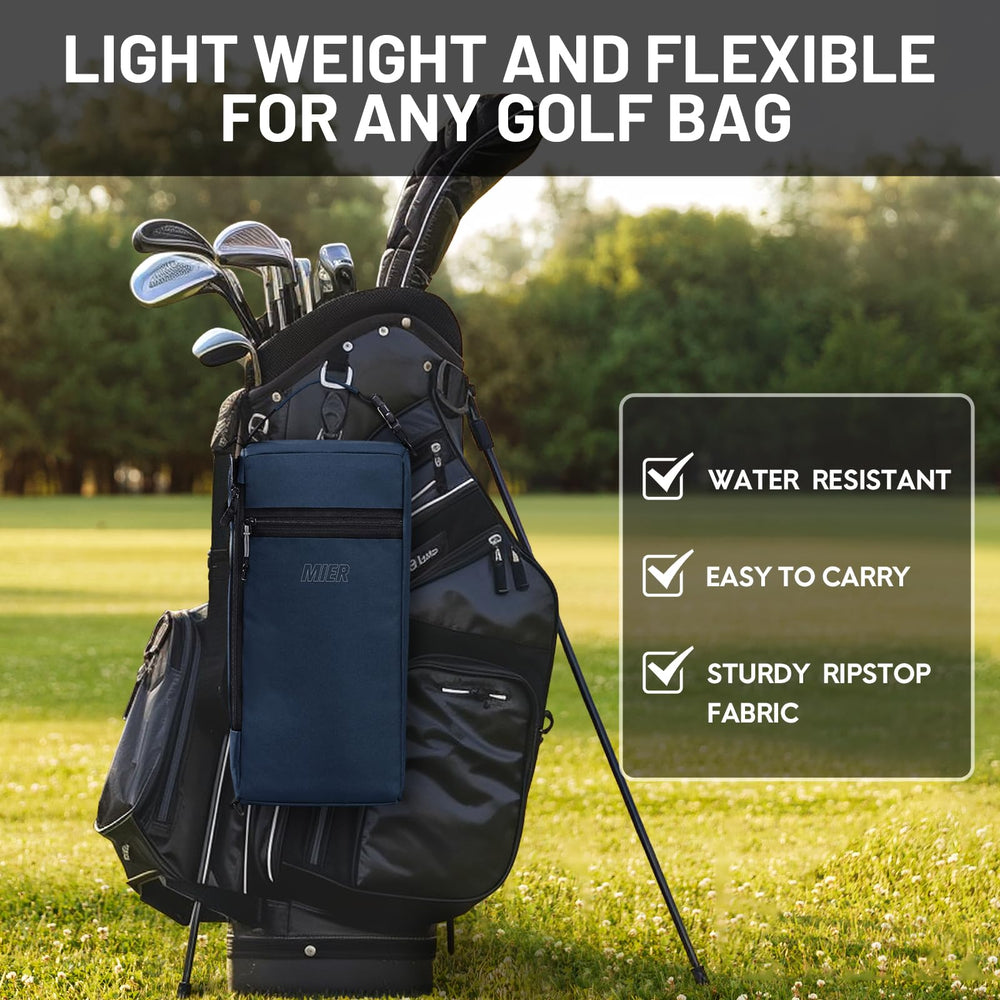 MIER cooler hanging on golf cart demonstrating hands-free convenience benefit