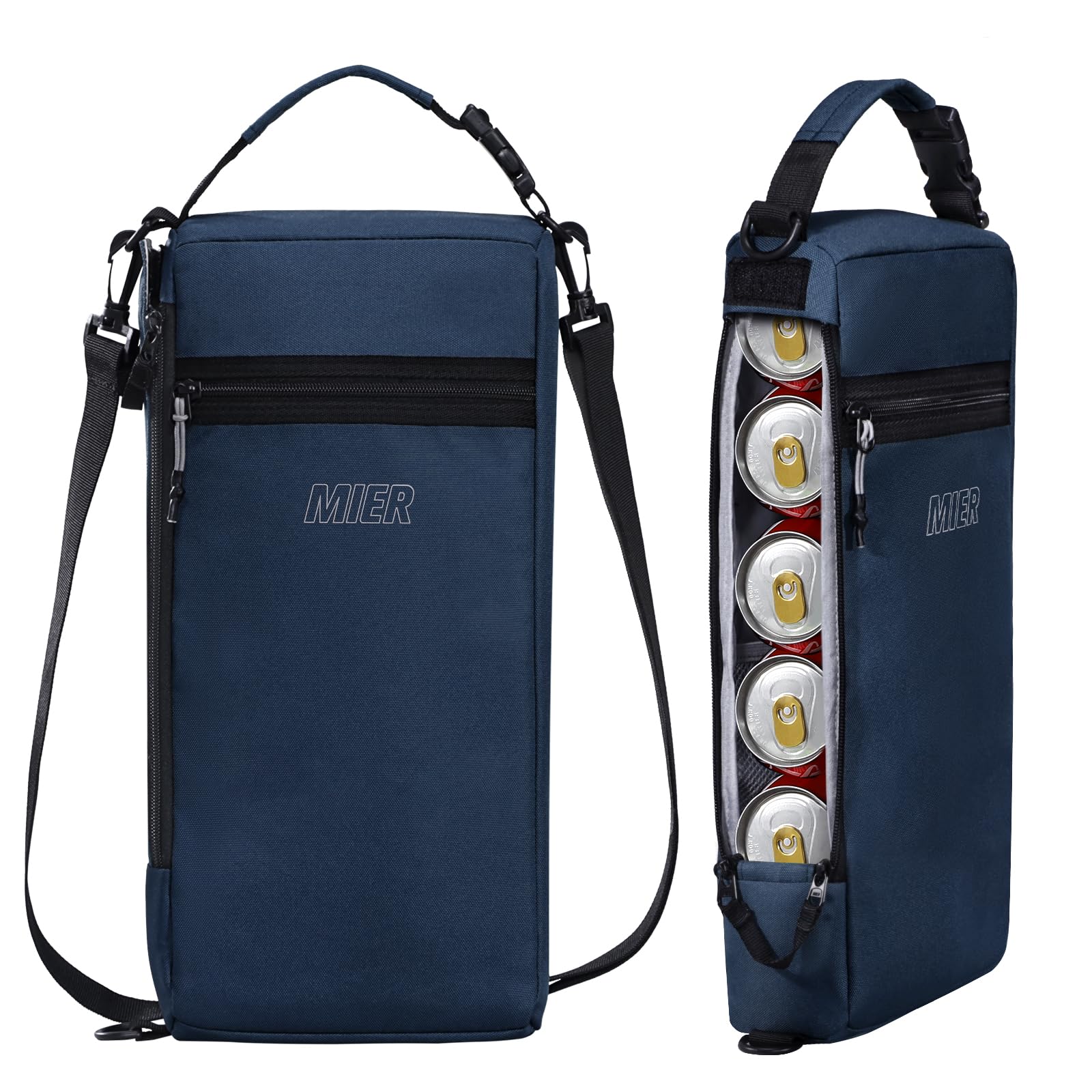 MIER front view of navy cooler bag showing compact design and carry handle benefit