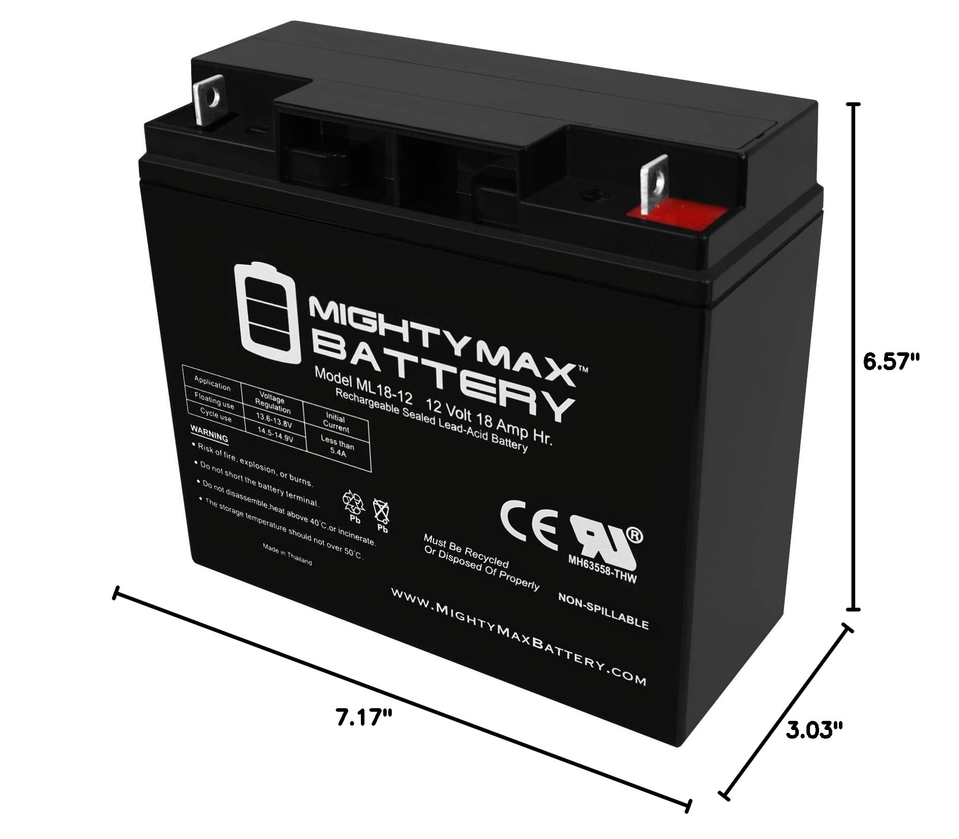Mighty Max Battery displayed with thermometer graphic highlighting temperature resilience