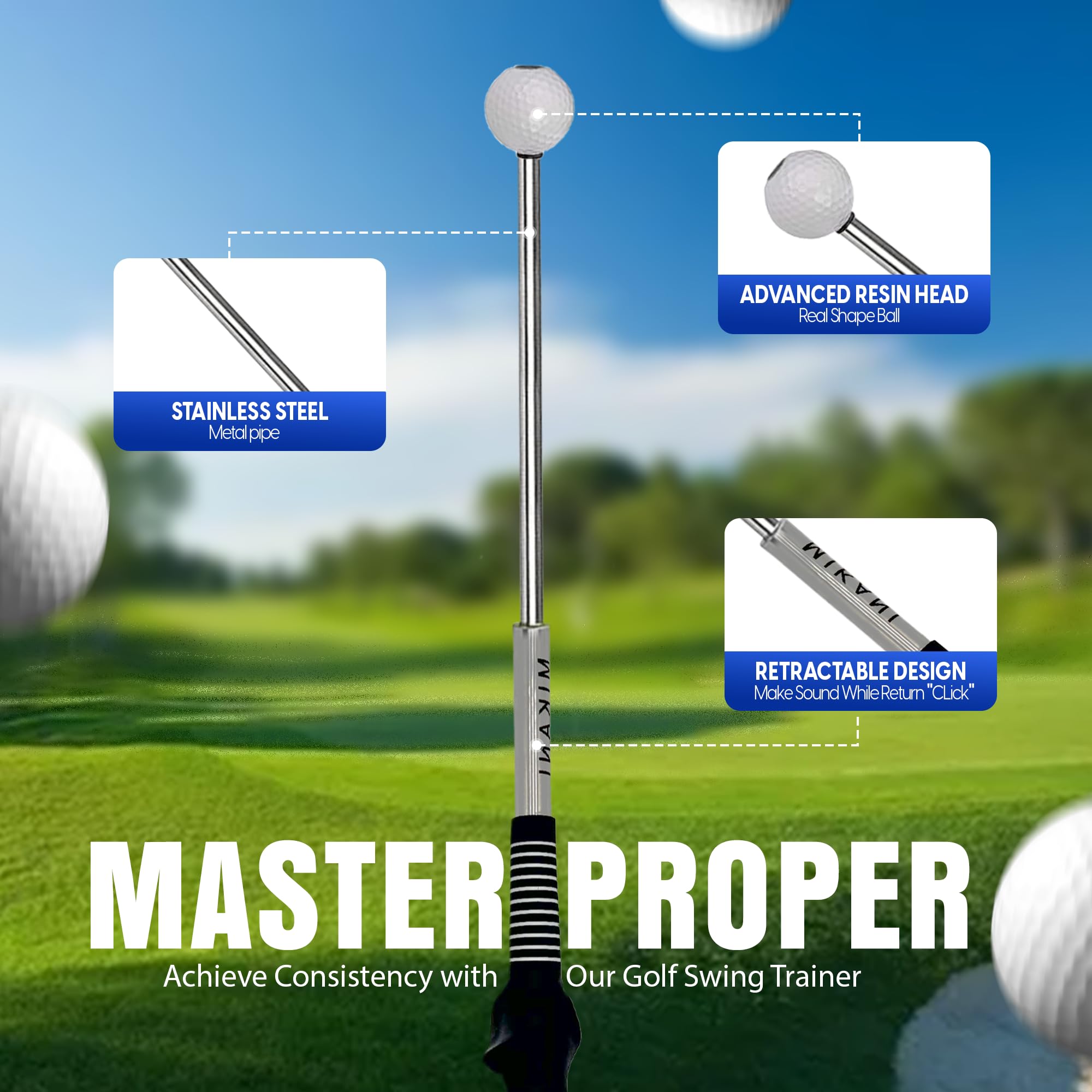 Mikani telescopic club extended for adjustable swing plane practice