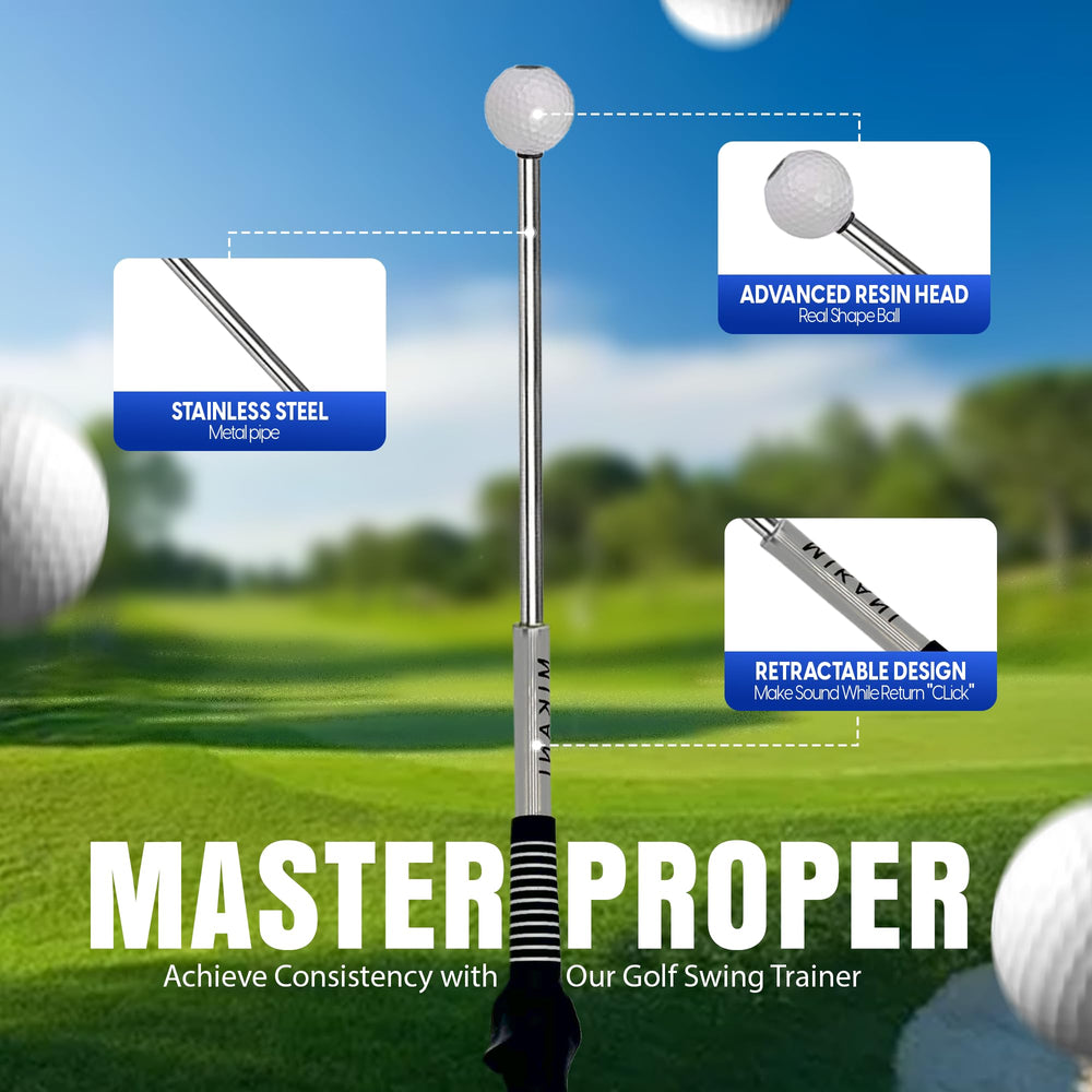 Mikani telescopic club extended for adjustable swing plane practice