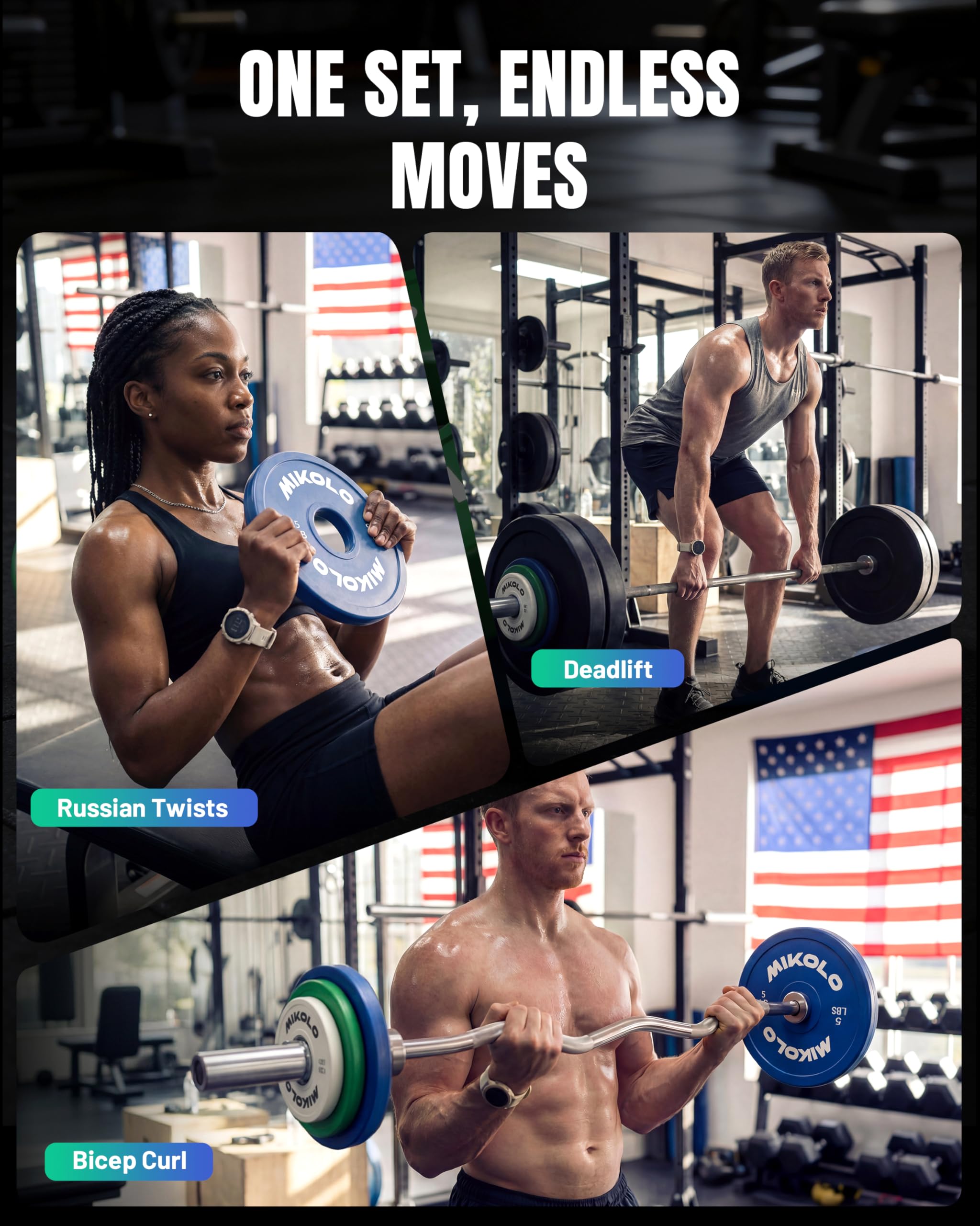 Mikolo plates on home gym rack in a workout setting for practical use