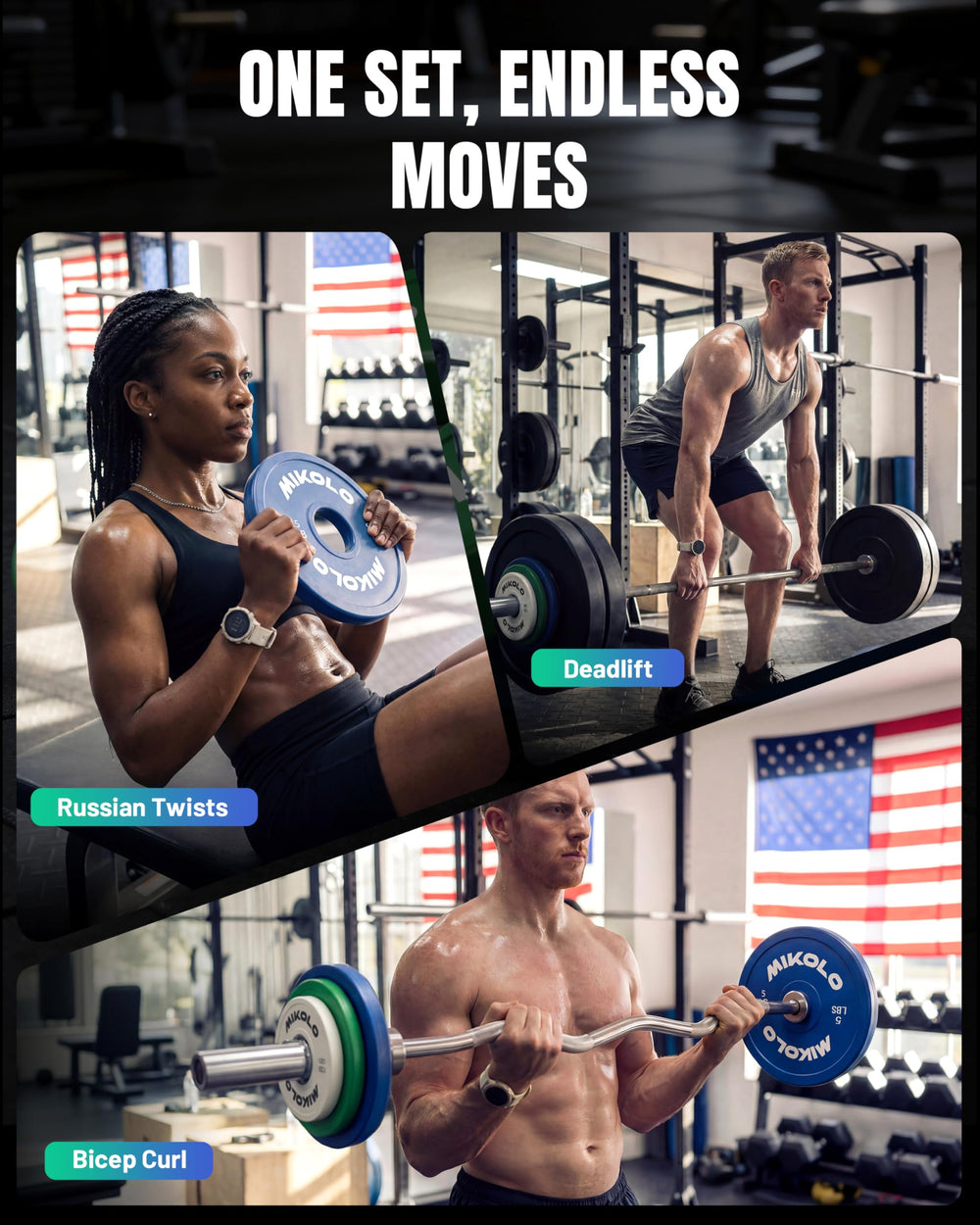 Mikolo plates on home gym rack in a workout setting for practical use