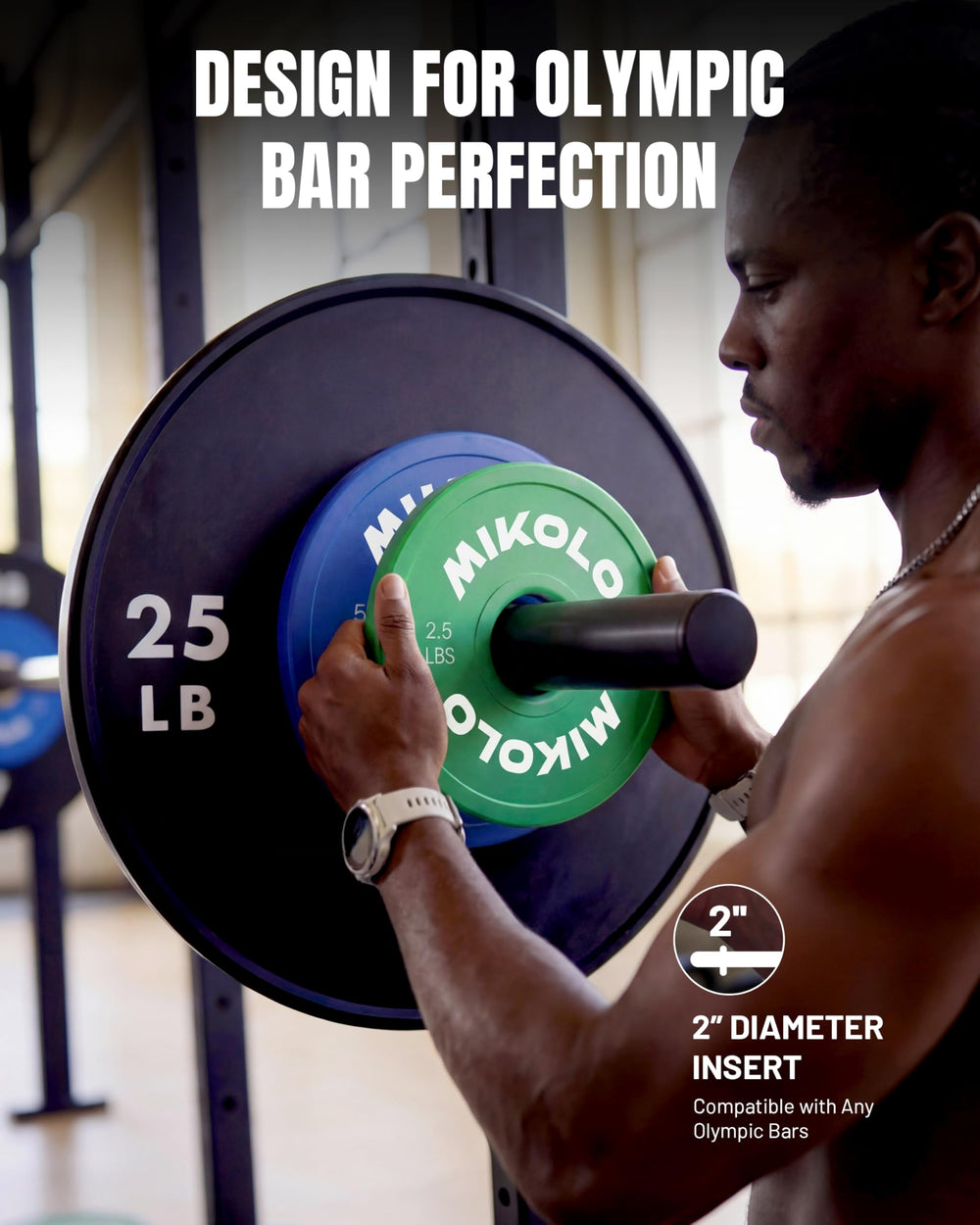 Mikolo plates next to a dumbbell showing scale and compact fractional sizes