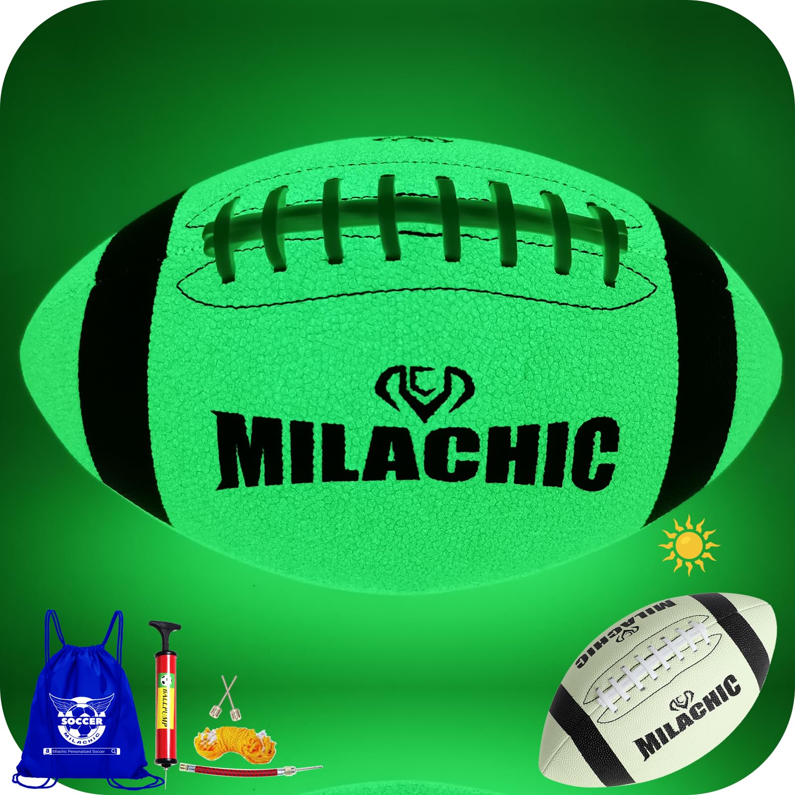 MILACHIC front view of size 6 ball showing panels and glow-ready surface for visibility