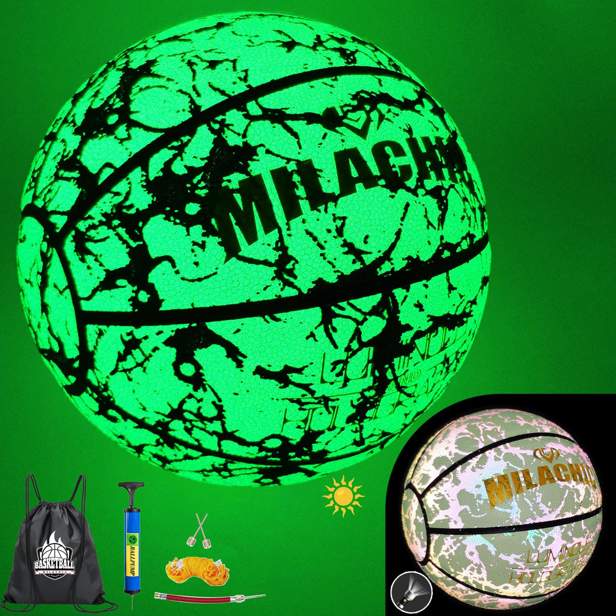 MILACHIC front view white basketball showing holographic finish and bold look