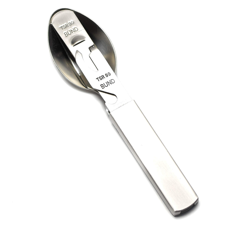 Militar cutlery close-up of interlock connection demonstrating secure compact carry