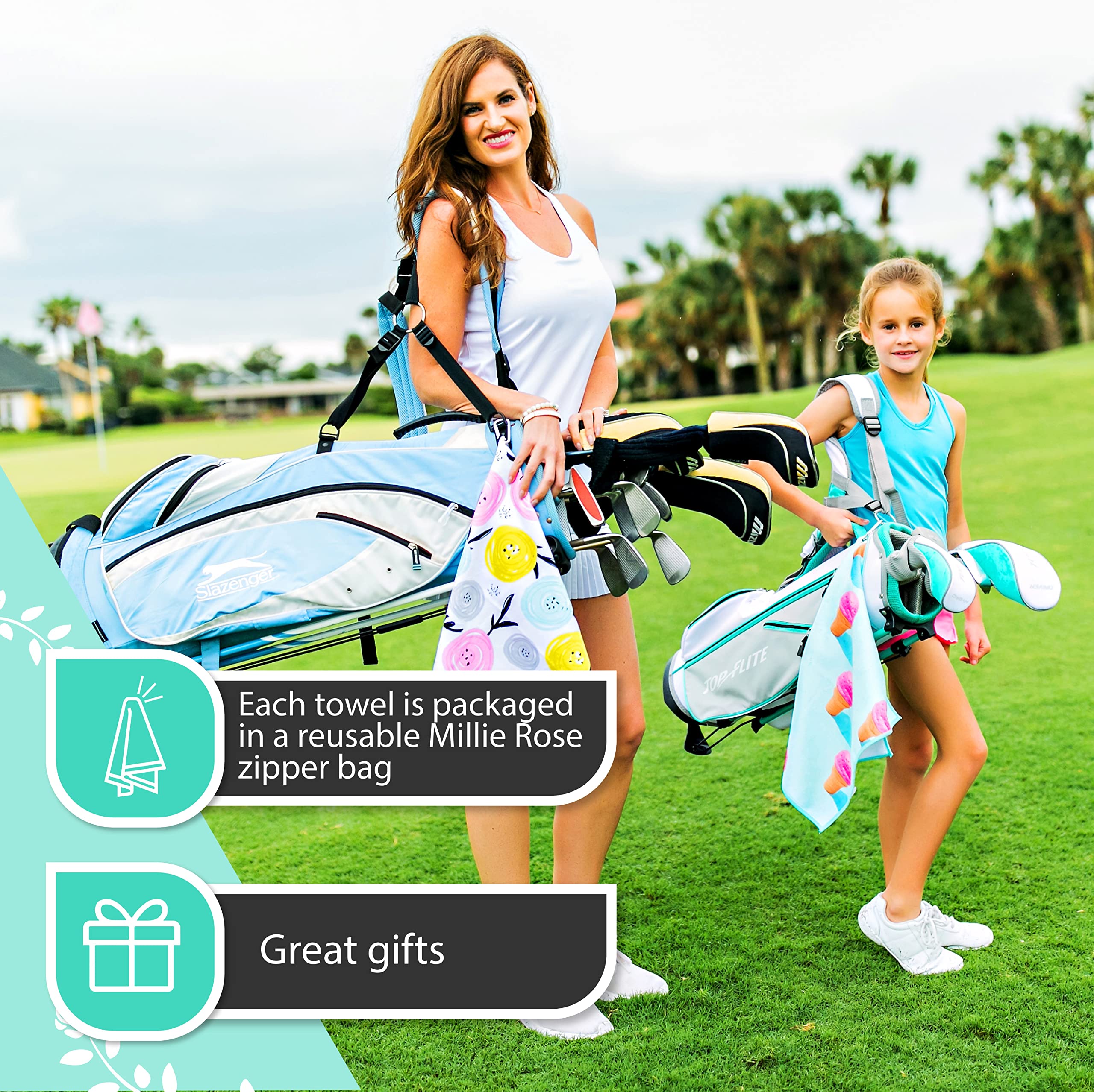 Millie Rose towel in outdoor sporting lifestyle scene showing stylish utility benefit