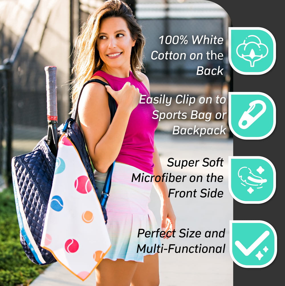 Millie Rose towel on court wiping racket and hands for practical use benefit