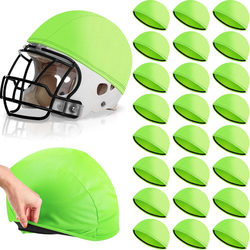 Mindsoft front pack of 24 green helmet covers showing quantity and color benefits