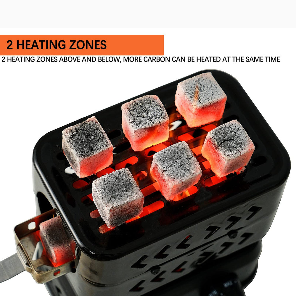 minkah burner in use with glowing coals demonstrating faster ignition and even burn benefit