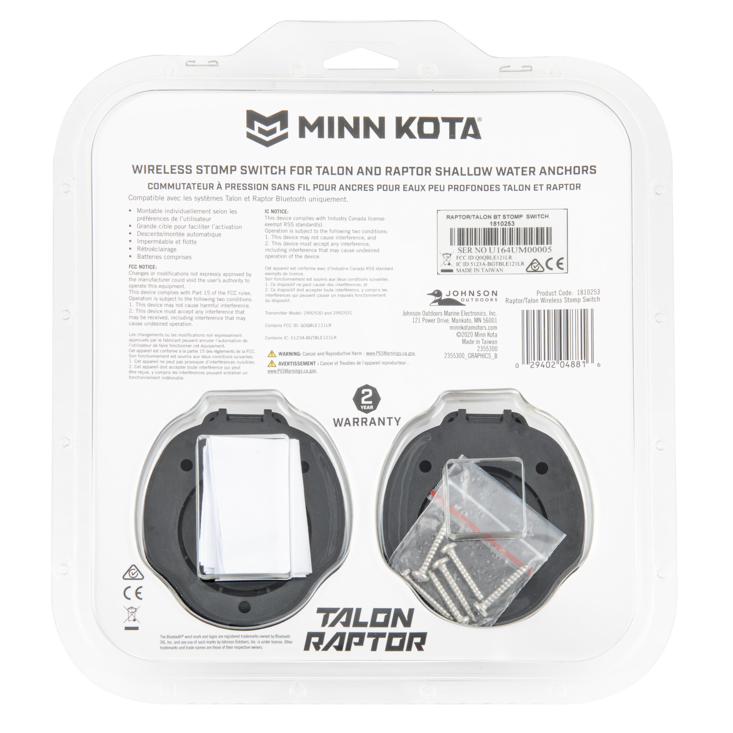 Minn Kota stomp switch size comparison with hand illustrating compact, low-profile fit