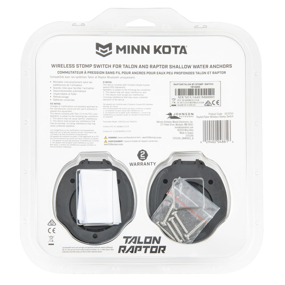 Minn Kota stomp switch size comparison with hand illustrating compact, low-profile fit