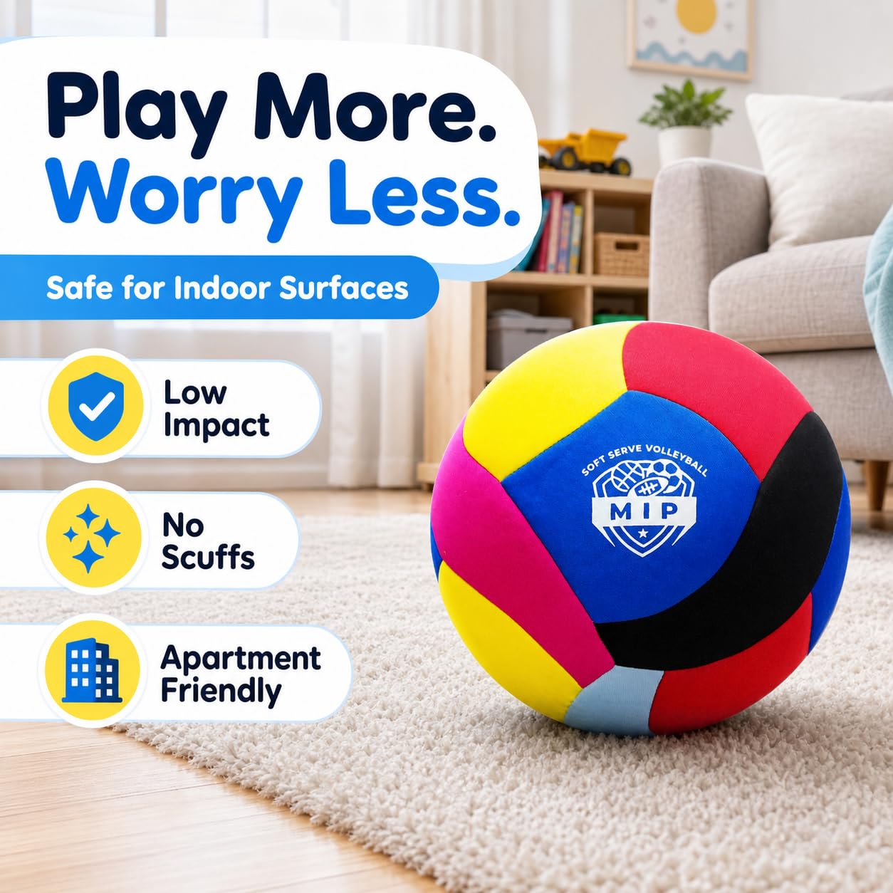 MIP ball on hardwood illustrating non-marking floor protection benefit