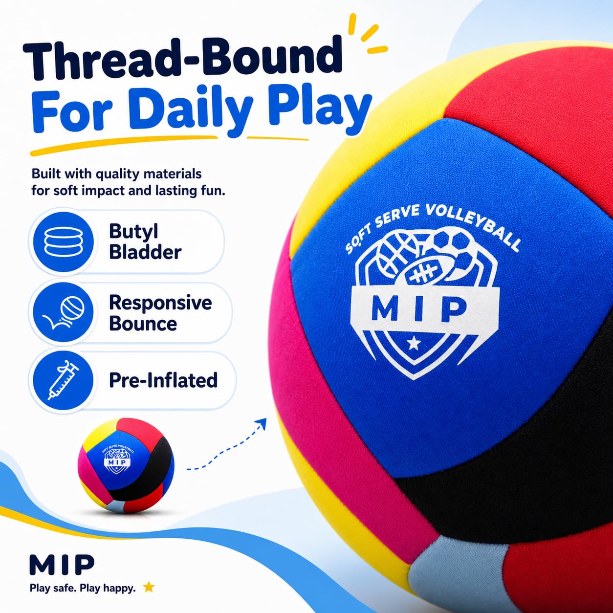 MIP ball with net demonstrating indoor training and family play benefit