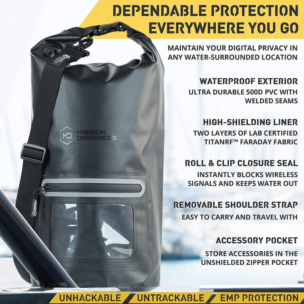 Mission Darkness transparent front pocket showing quick-access organization