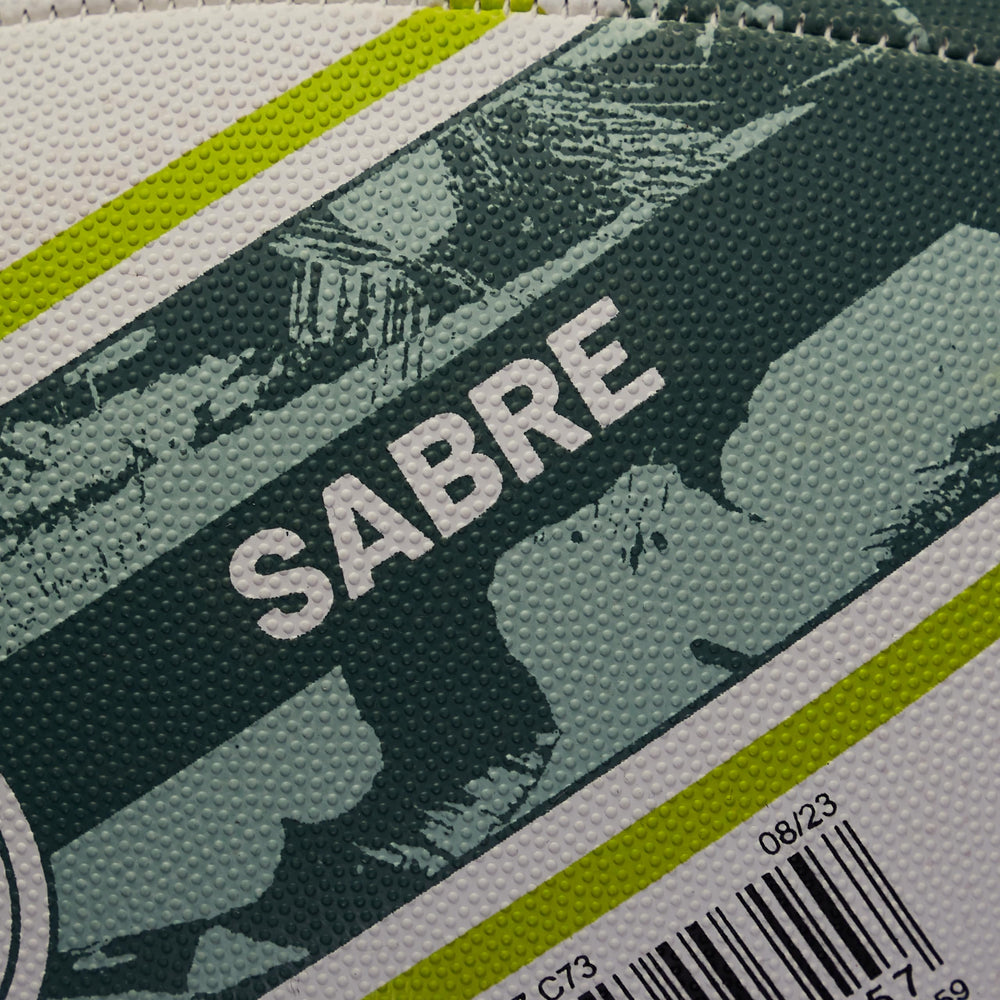 Mitre Sabre label and branding close-up showing construction details and model identification