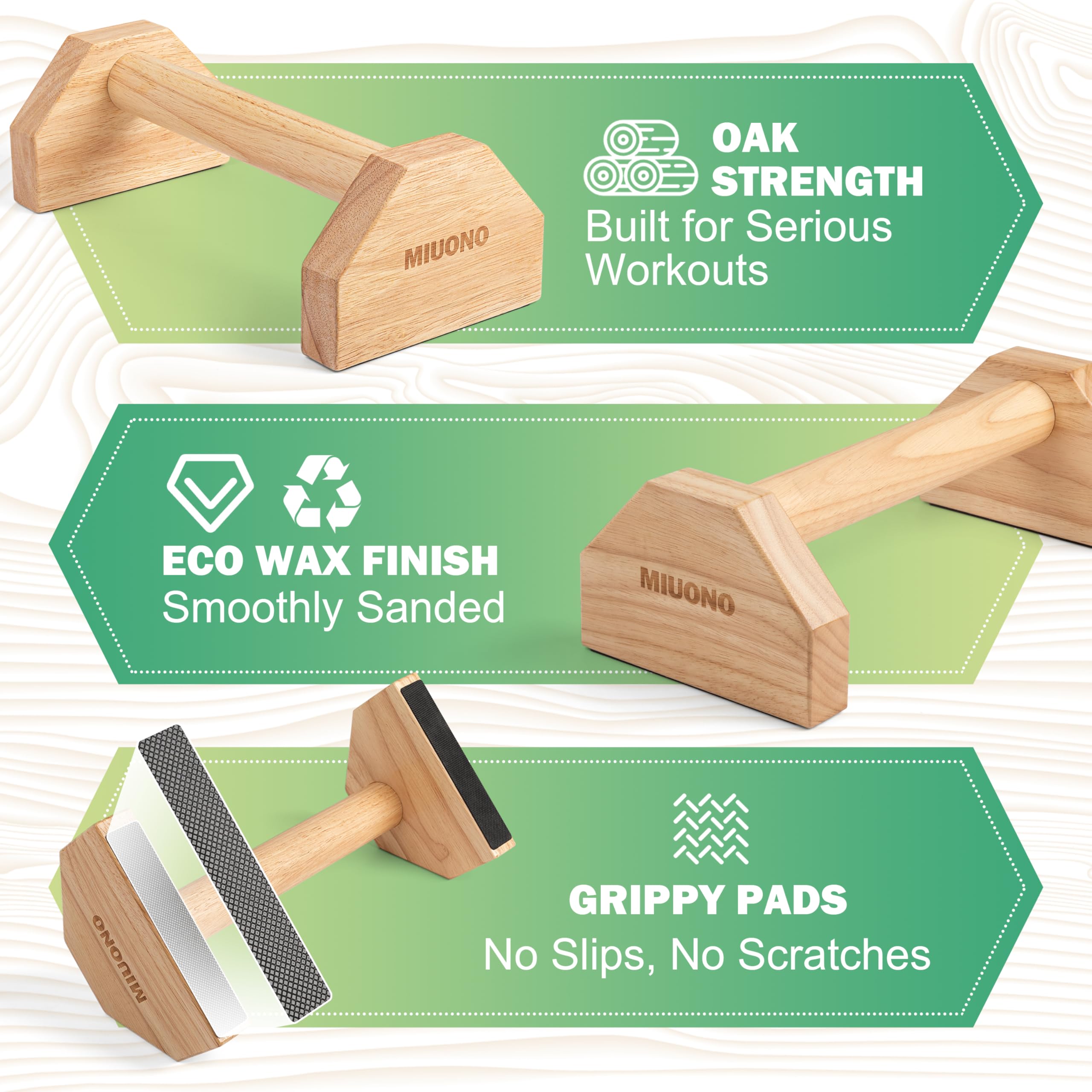 MIUONO closeup of oak wood grain handle offering warm non-slip grip