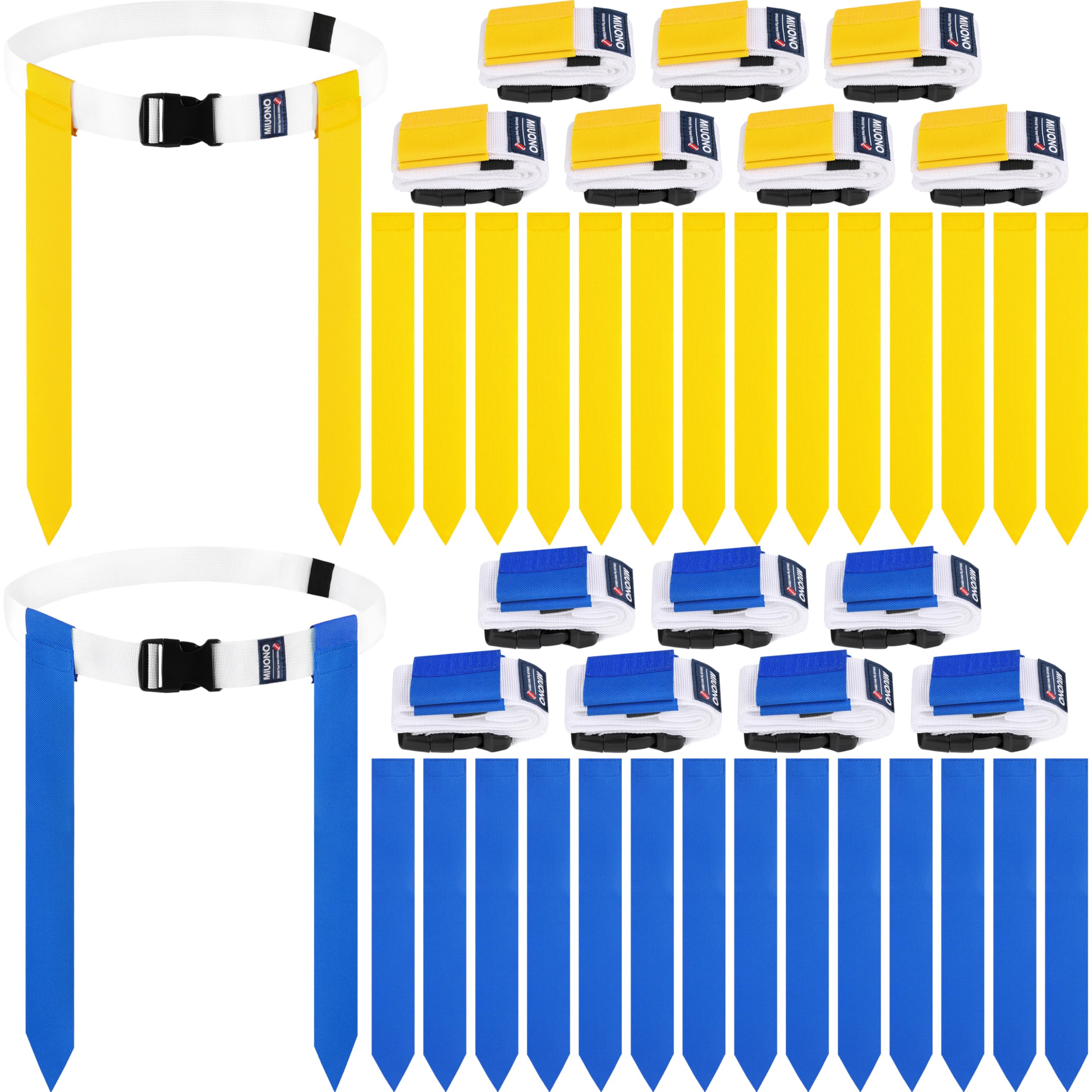 MIUONO front packaging showing full 14-piece flag football kit for quick setup