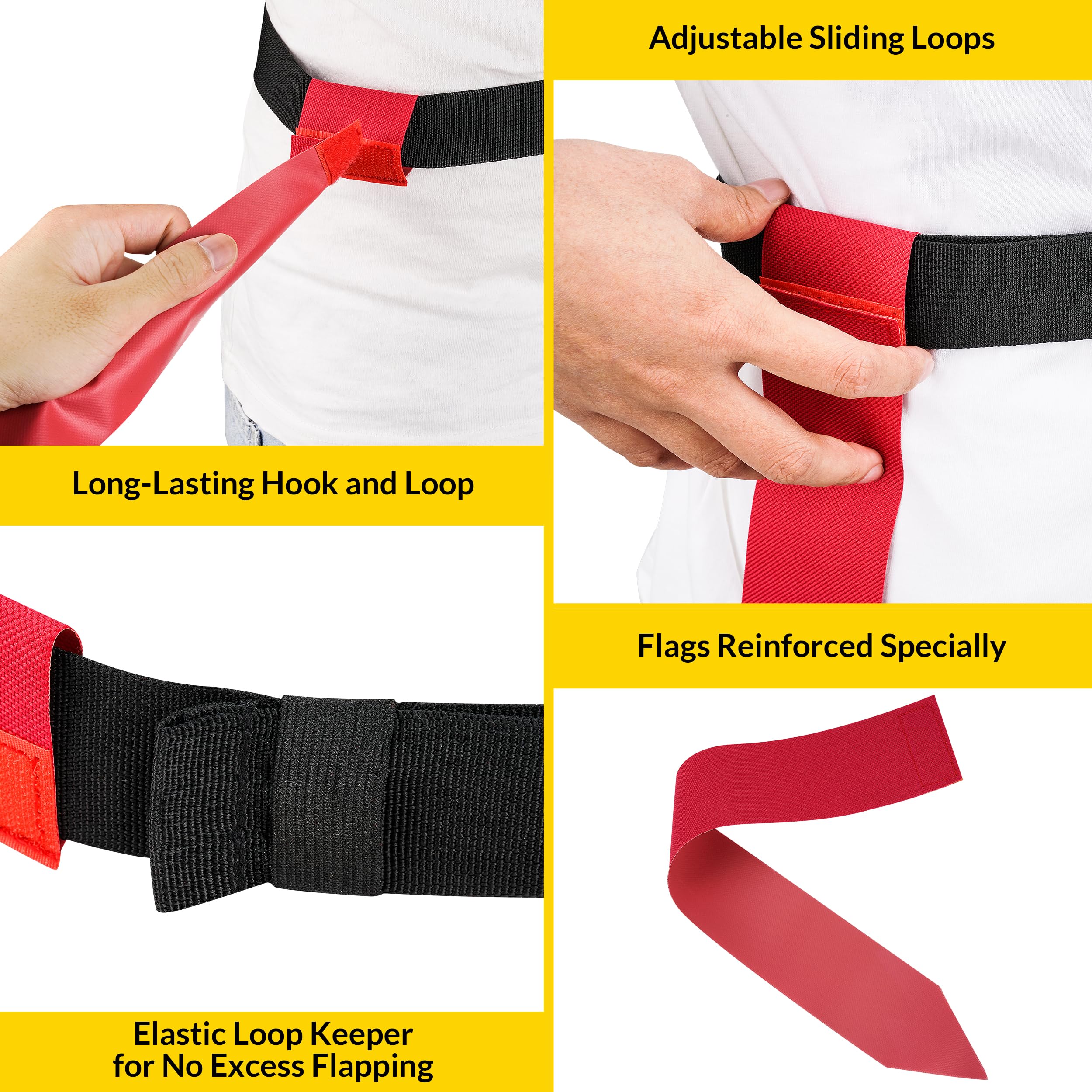 MIUONO belt beside a hand to show adjustable size and fit flexibility