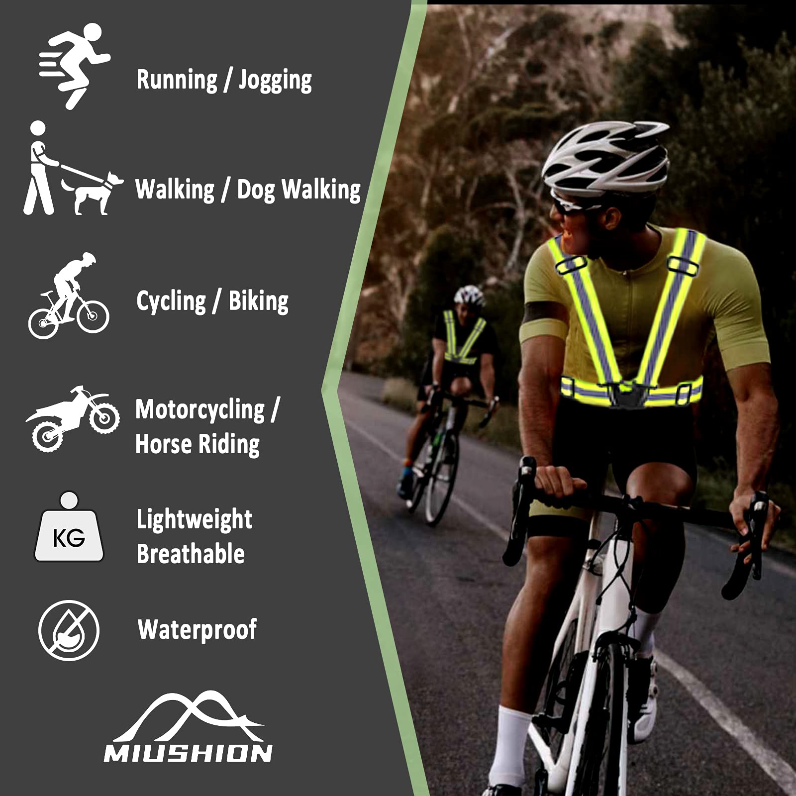Miushion lifestyle group ride showing coordinated high-visibility gear