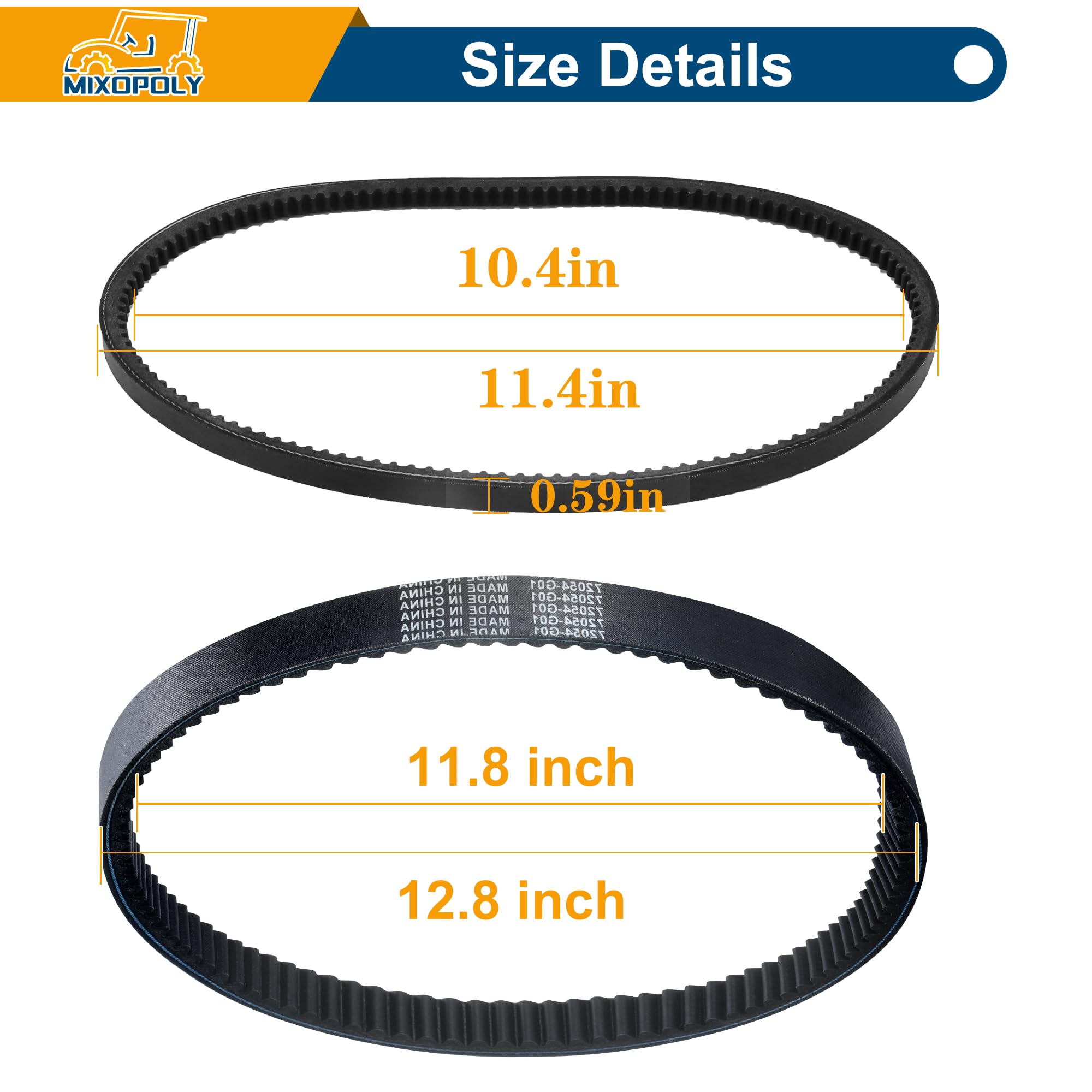 Mixopoly belts beside ruler showing accurate OEM dimensions and fit