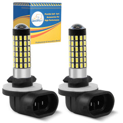 Mixopoly front view of 881 headlight bulbs showing packaging and two-bulb set benefit