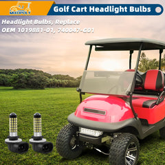Mixopoly bulb installed in EZGO headlight housing showing improved visibility benefit