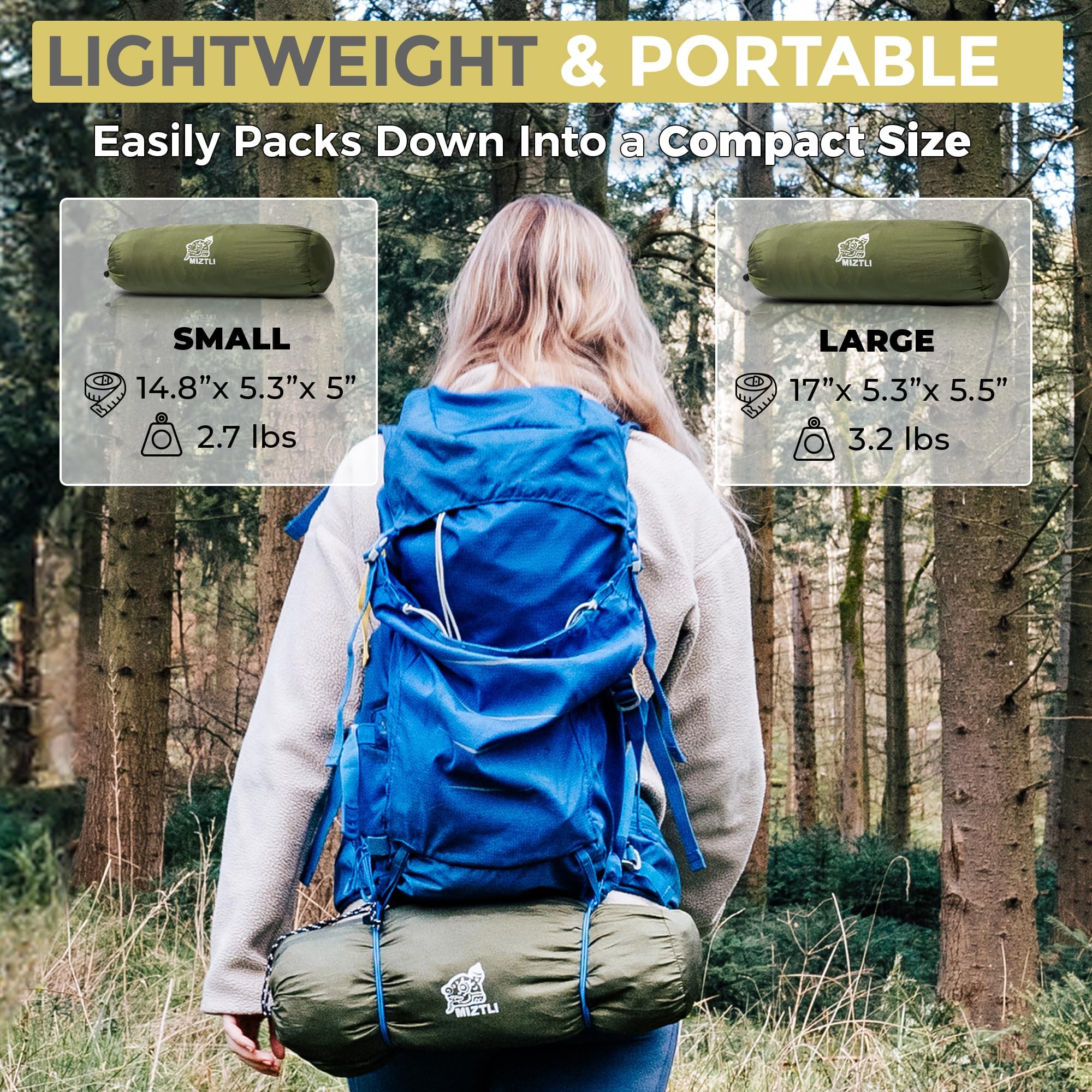 MIZTLI tree straps and carabiners displayed for fast secure setup