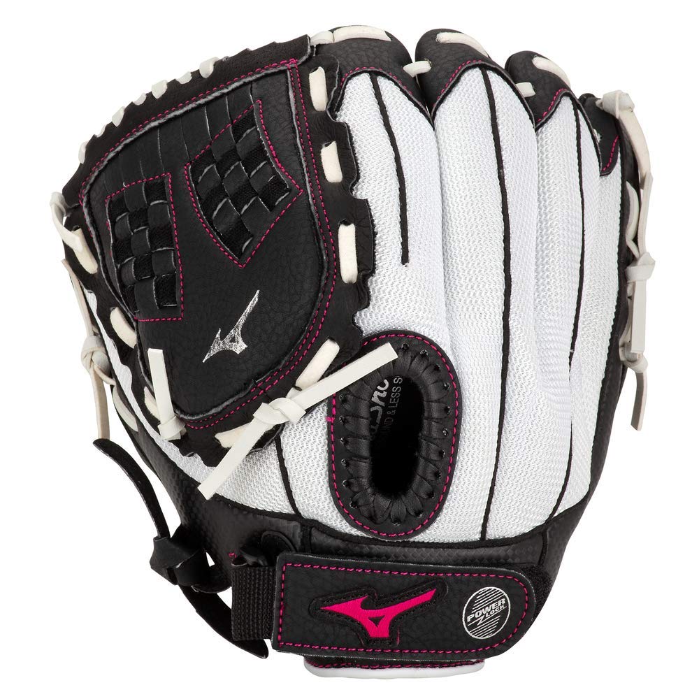 Mizuno glove front view showing white black pink colors and immediate catch readiness