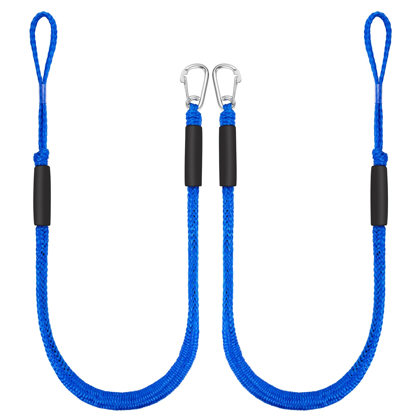 Moclear front view of 2-pack dock lines showing hardware and cords for easy identification and benefits