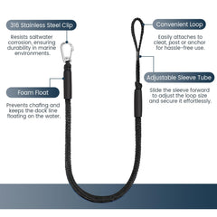 Moclear dock line in use securing a jet ski quickly and reducing shock from waves