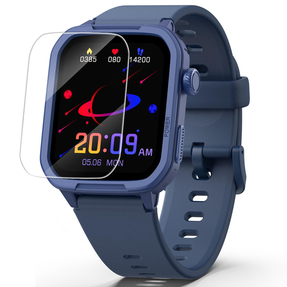 ModaWin front view showing bright blue face and kid-friendly design, durable and stylish