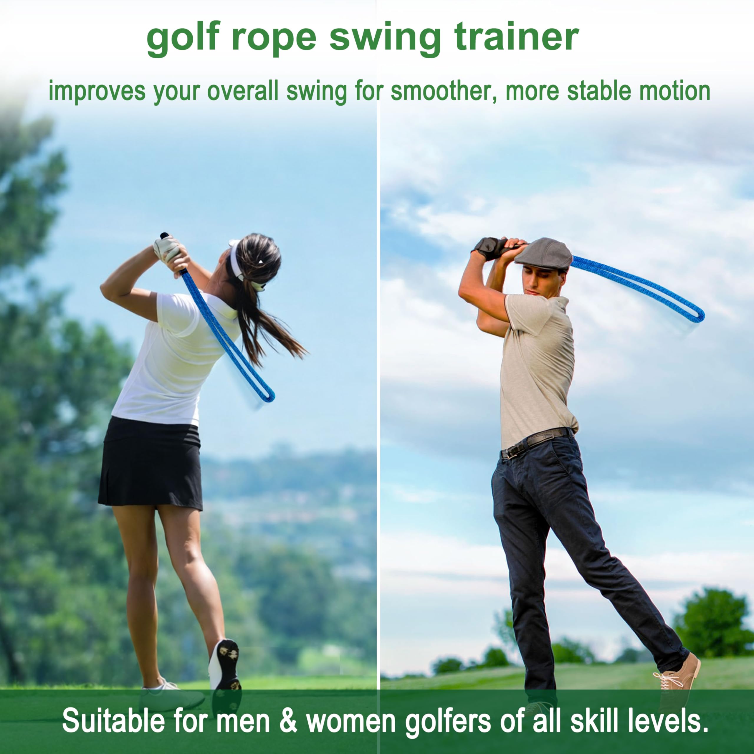 MOELDARH trainer next to golf club showing size comparison and portable benefit