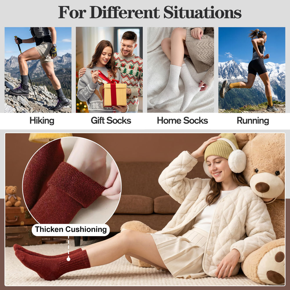 MOGGEI socks displayed in a cozy cabin scene suggesting comfort