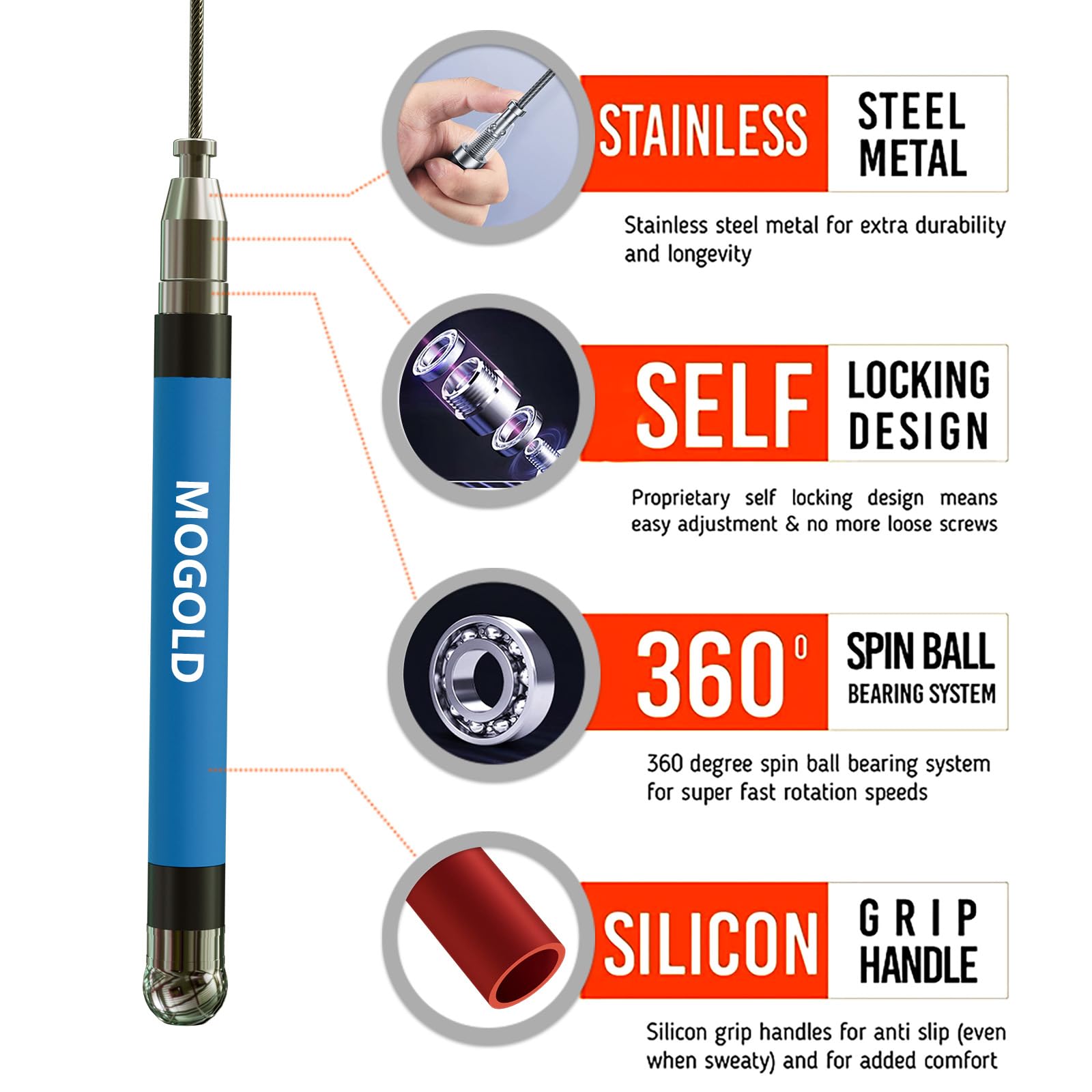 MOGOLD self-locking length adjustment mechanism for fast, tool-free setup