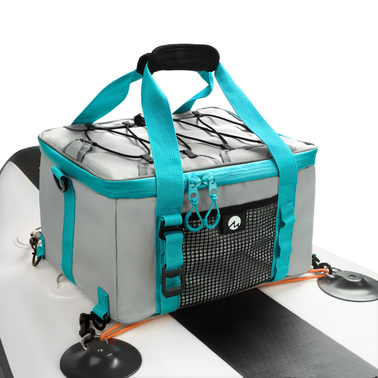 MoiShow front view of cooler bag showing storage pockets and capacity benefit