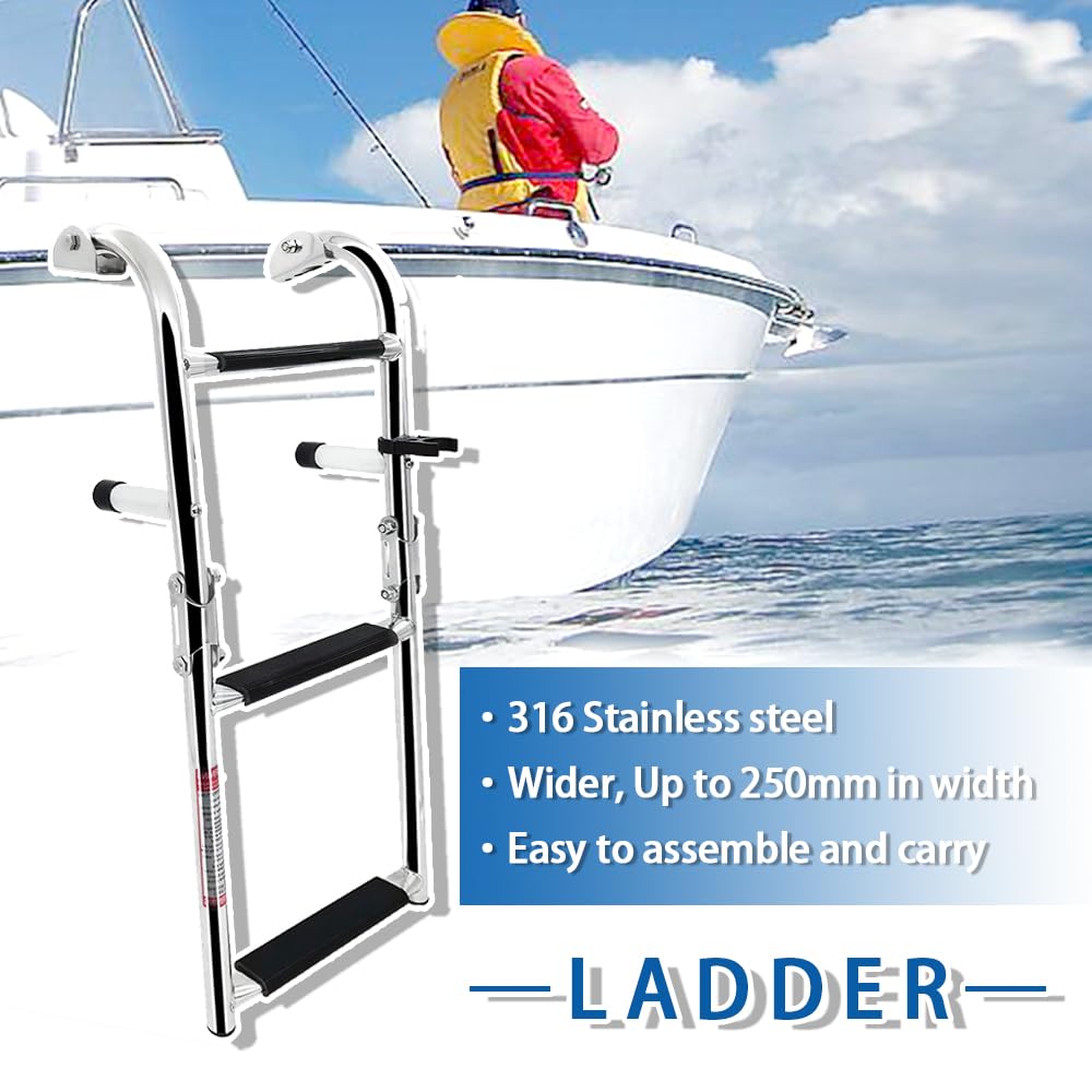 Mojiate folded ladder against handrail demonstrating compact storage