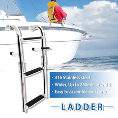 Mojiate folded ladder against handrail demonstrating compact storage