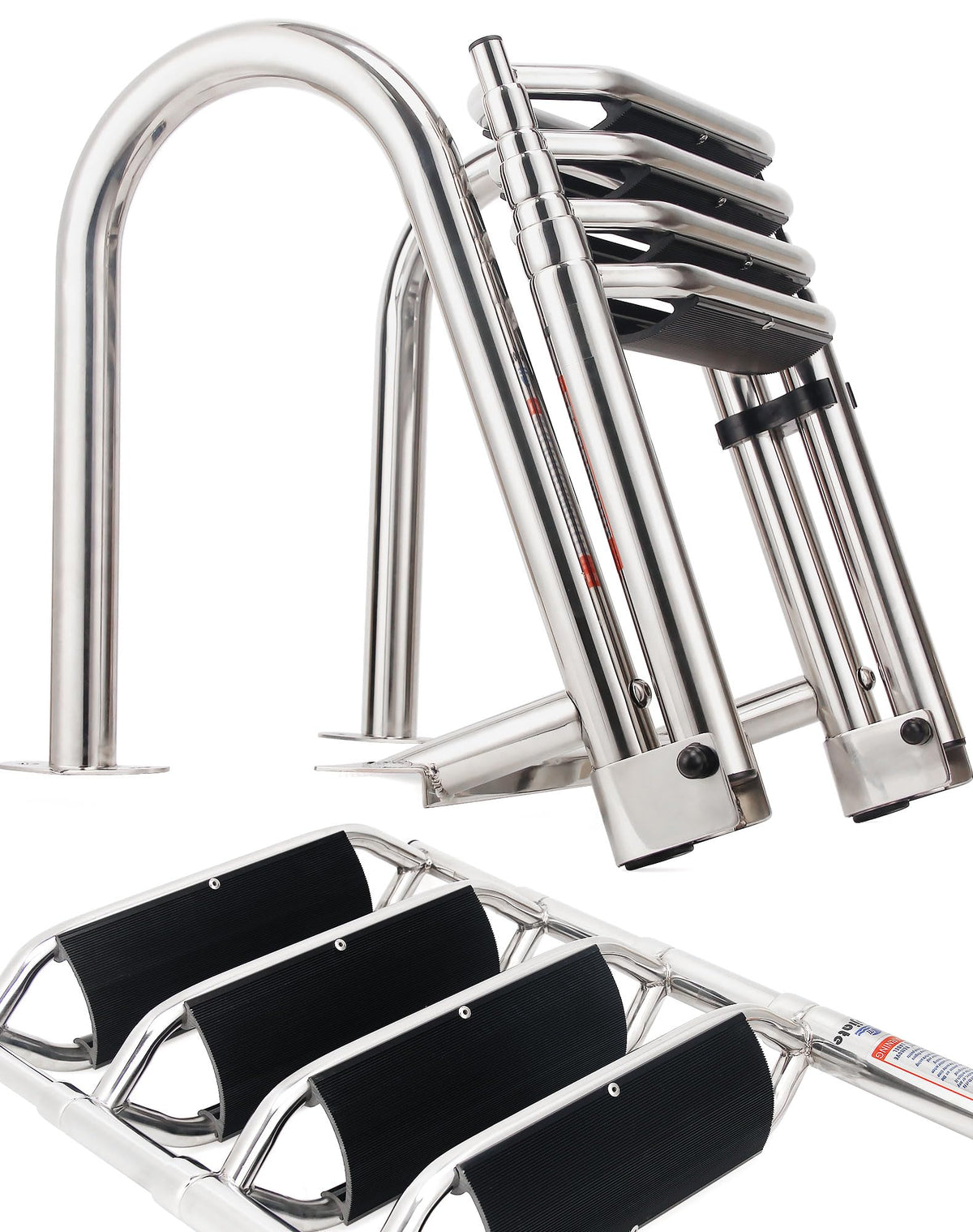 Mojiate front view of ladder showing four steps and rear-entry stability