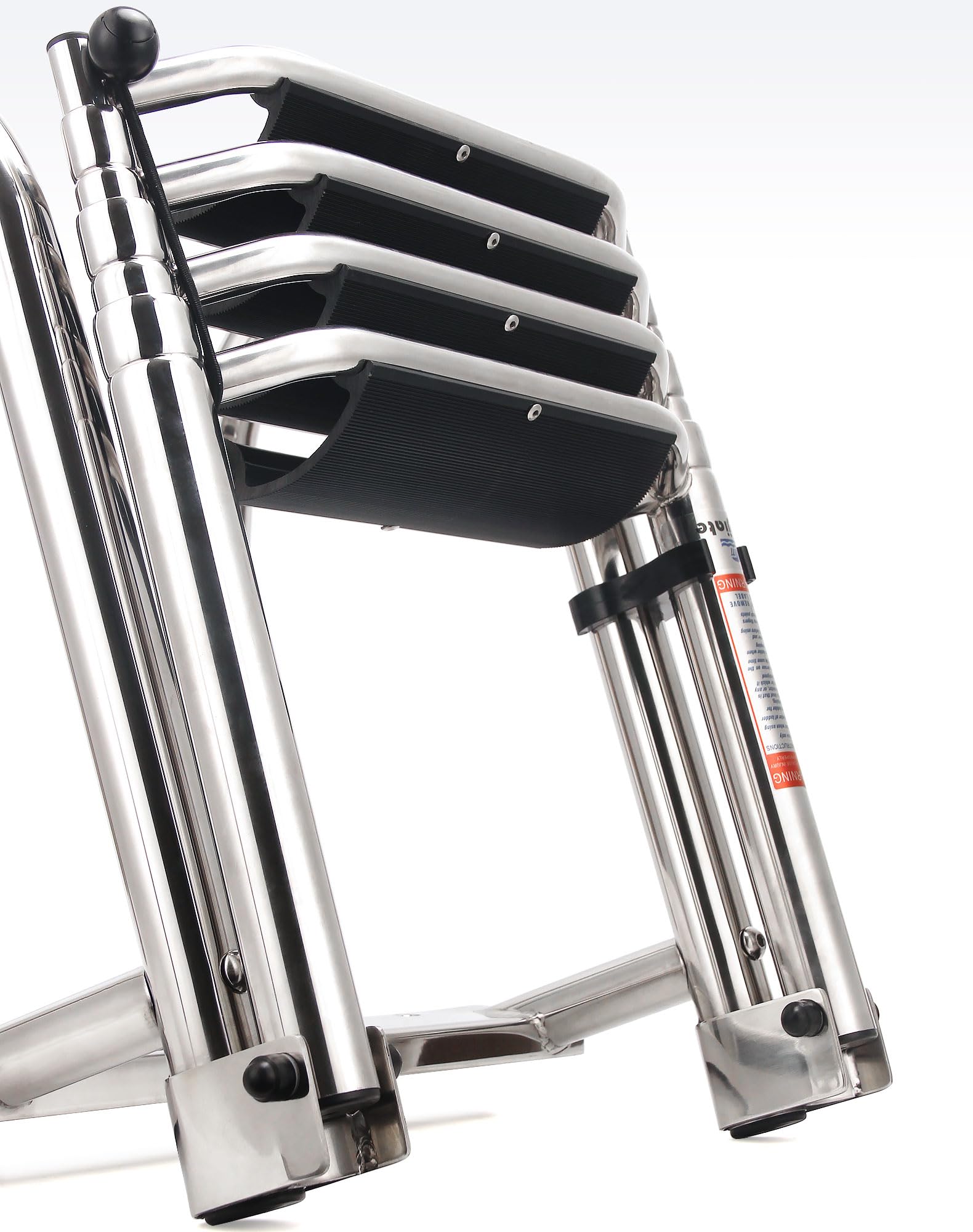 Mojiate ladder mounted on pontoon transom showing easy installation